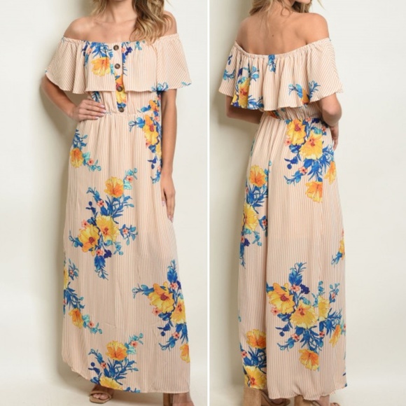 Trend Setter Diva Boutique Dresses & Skirts - FLORAL OFF SHOULDER MAXI DRESS
